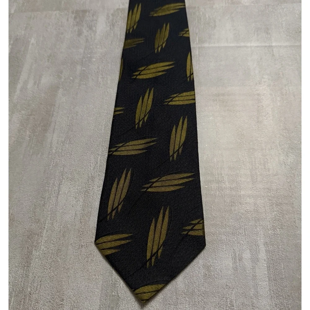 Giuliano Fujiwara Designer Tie Black Yellow 100% Silk Made In Italy 3.5 X 58‎